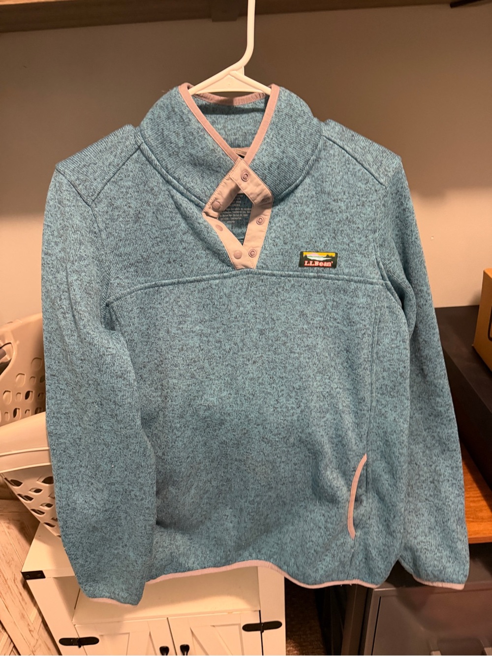 L.L. Bean Light Blue Fleece Snap-Front Pullover with Grey Trim